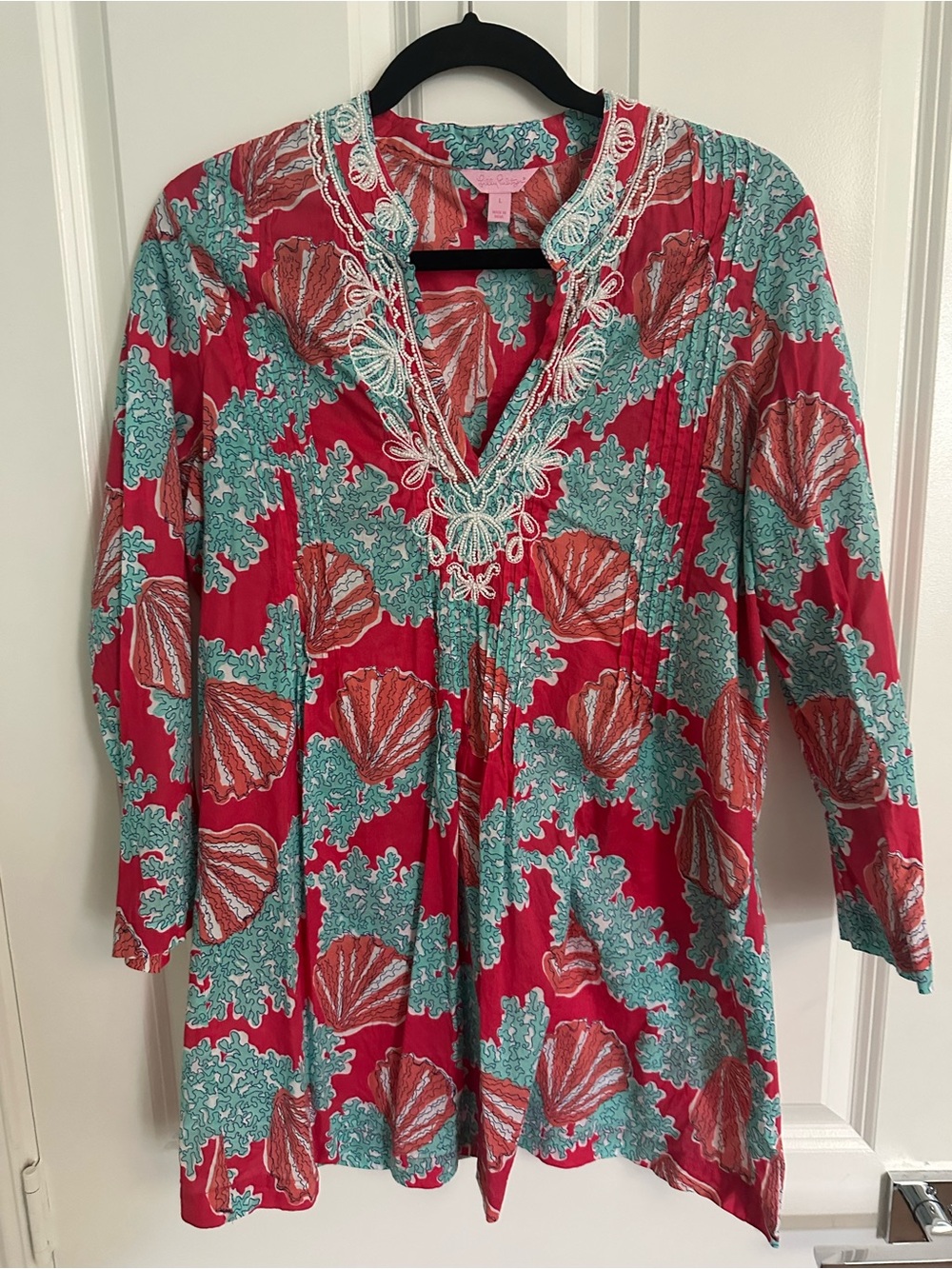 Lilly Pulitzer Coral & Aqua Shell-Print Tunic